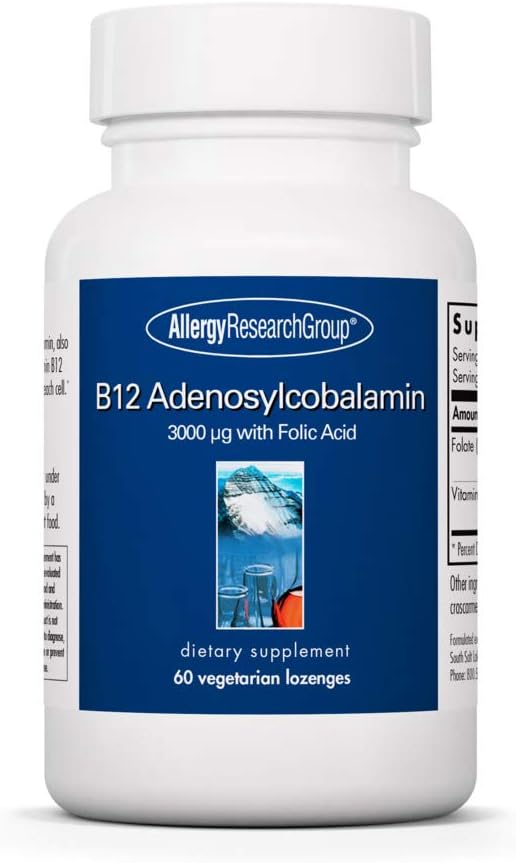 Allergy Research Group B12 Adenosylcobalamin Supplement with Folic Acid - 3000 mcg Vitamin B12 Lozenges - 60 Count