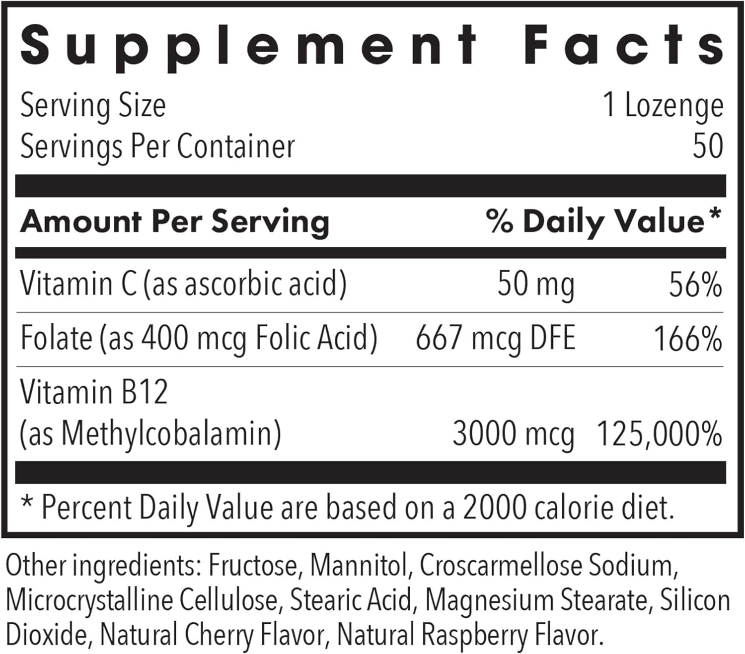 Allergy Research Group B12 Methylcobalamin Lozenges with Folate - 50 Count, Pure & Vegetarian - 400mcg Folic Acid, Vitamin B12 Supplement