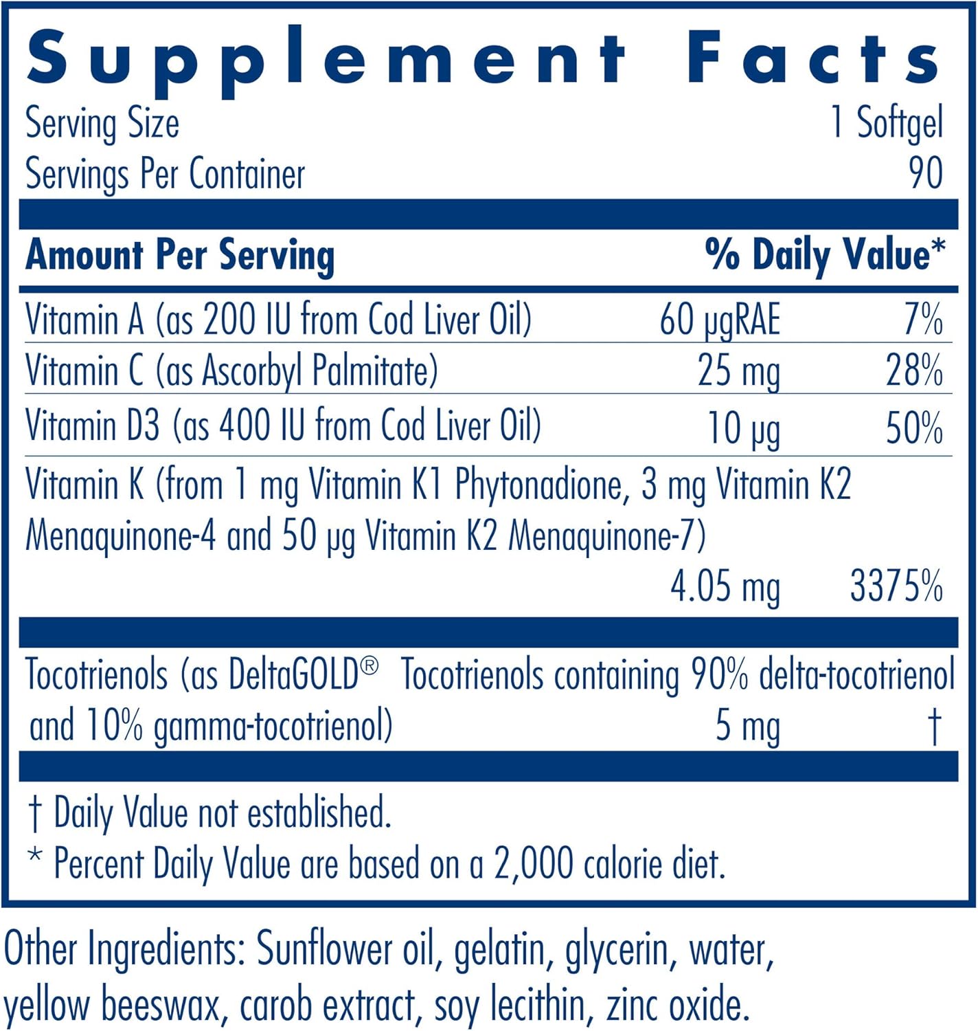 Allergy Research Group Full Spectrum Vitamin K Complex with K1, K2, D3, and A - 90 Count Supplement