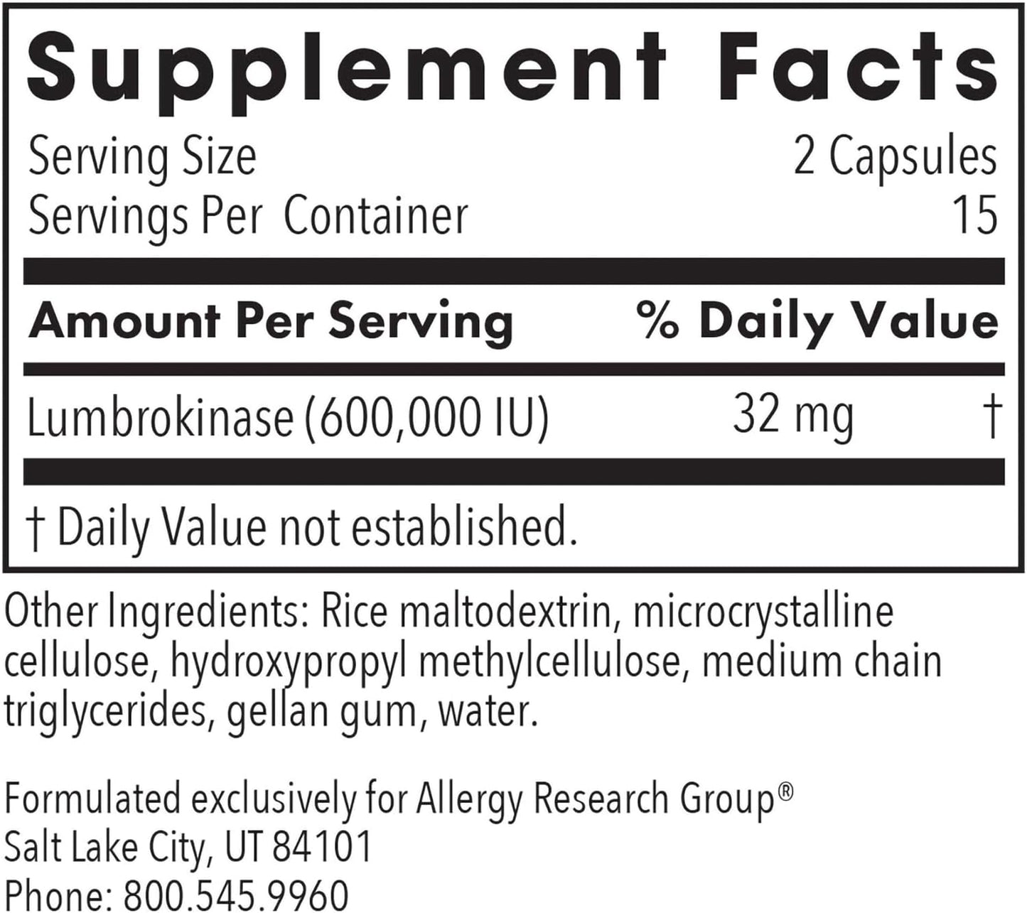 Allergy Research Group Lumbrokinase Supplement - Promotes Healthy Circulation with 30 Delayed Release Vegetarian Capsules