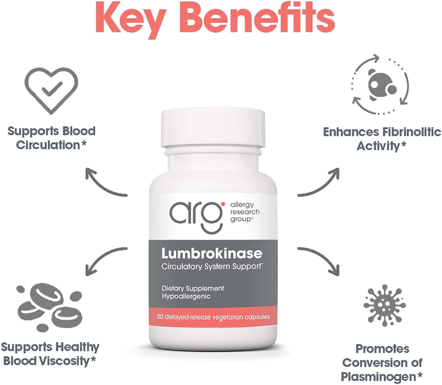 Allergy Research Group Lumbrokinase Supplement - Promotes Healthy Circulation with 30 Delayed Release Vegetarian Capsules