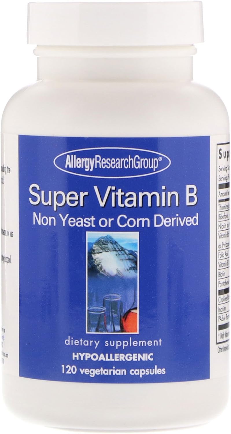 Allergy Research Group Super Vitamin B Complex Supplement - 120 Vegetarian Capsules with B12 and B6 for Men & Women
