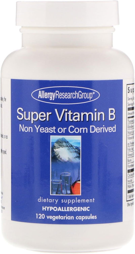 Allergy Research Group Super Vitamin B Complex Supplement - 120 Vegetarian Capsules with B12 and B6 for Men & Women
