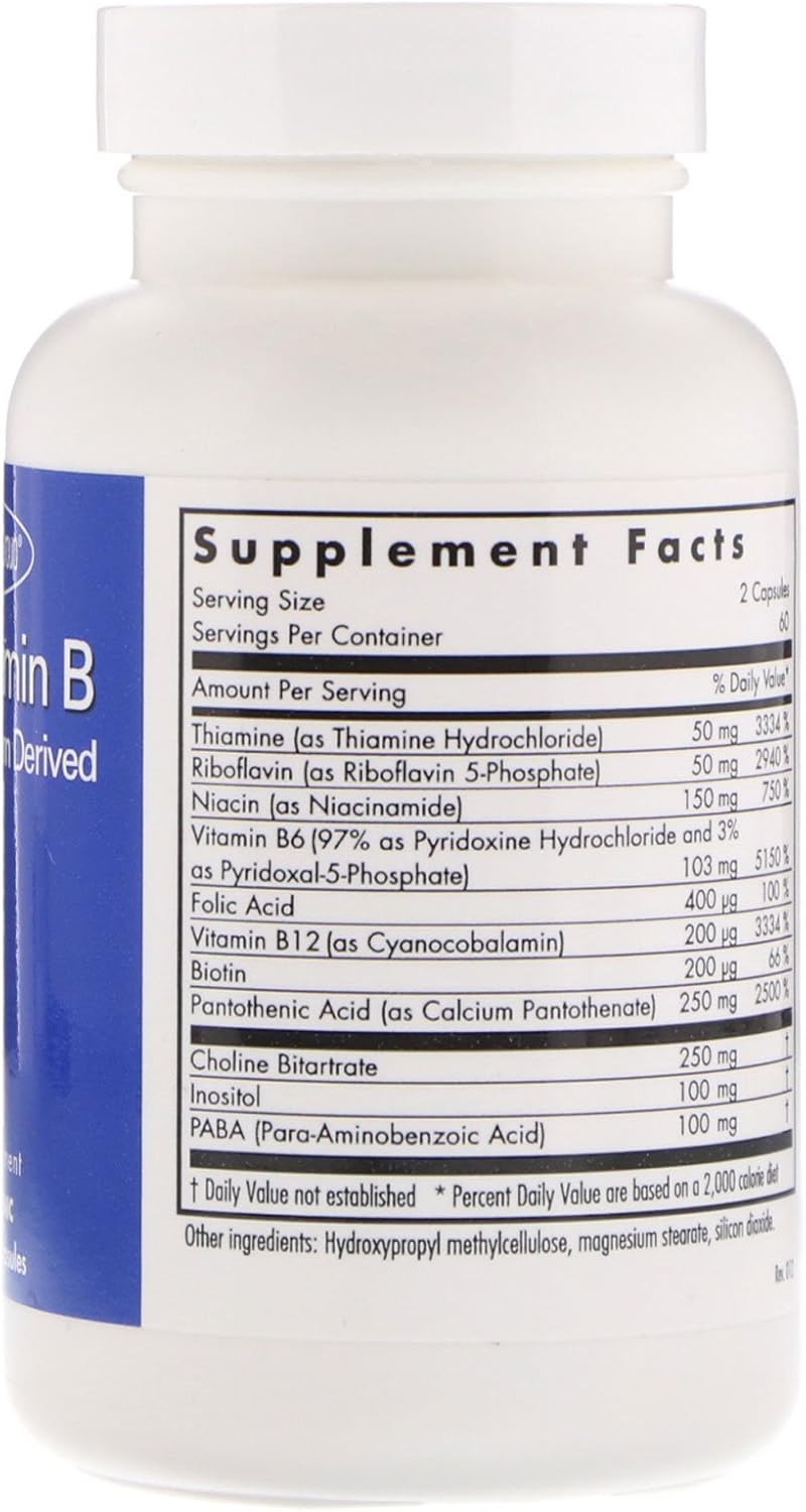 Allergy Research Group Super Vitamin B Complex Supplement - 120 Vegetarian Capsules with B12 and B6 for Men & Women