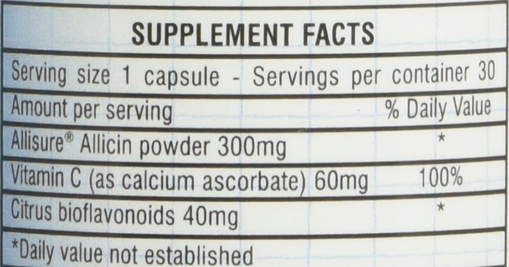 Allicin with Vitamin C and Bioflavonoids - 30 Vegan Capsules for Maximum Garlic Benefits
