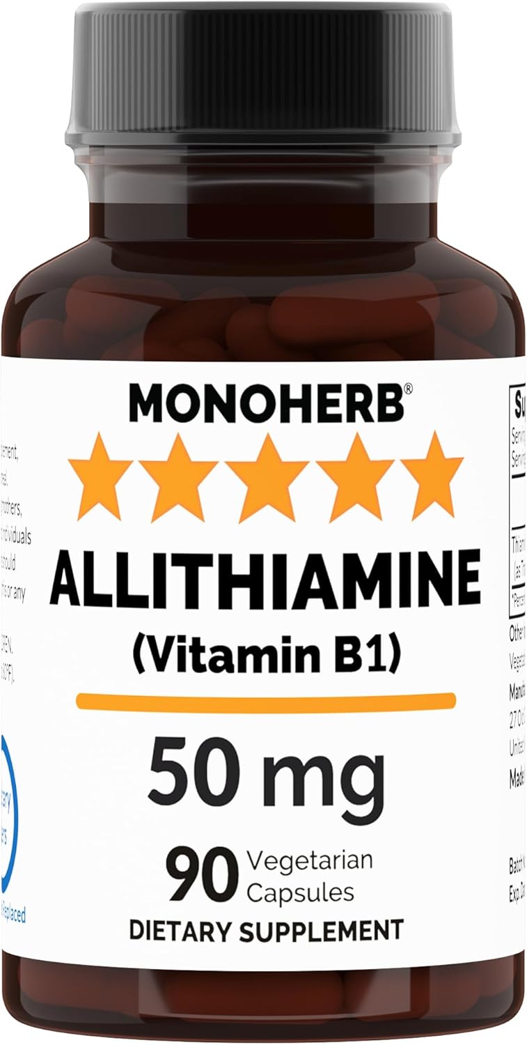 Allithiamine Vitamin B1 Capsules - 90 Vegetarian Capsules, 50 mg per Capsule