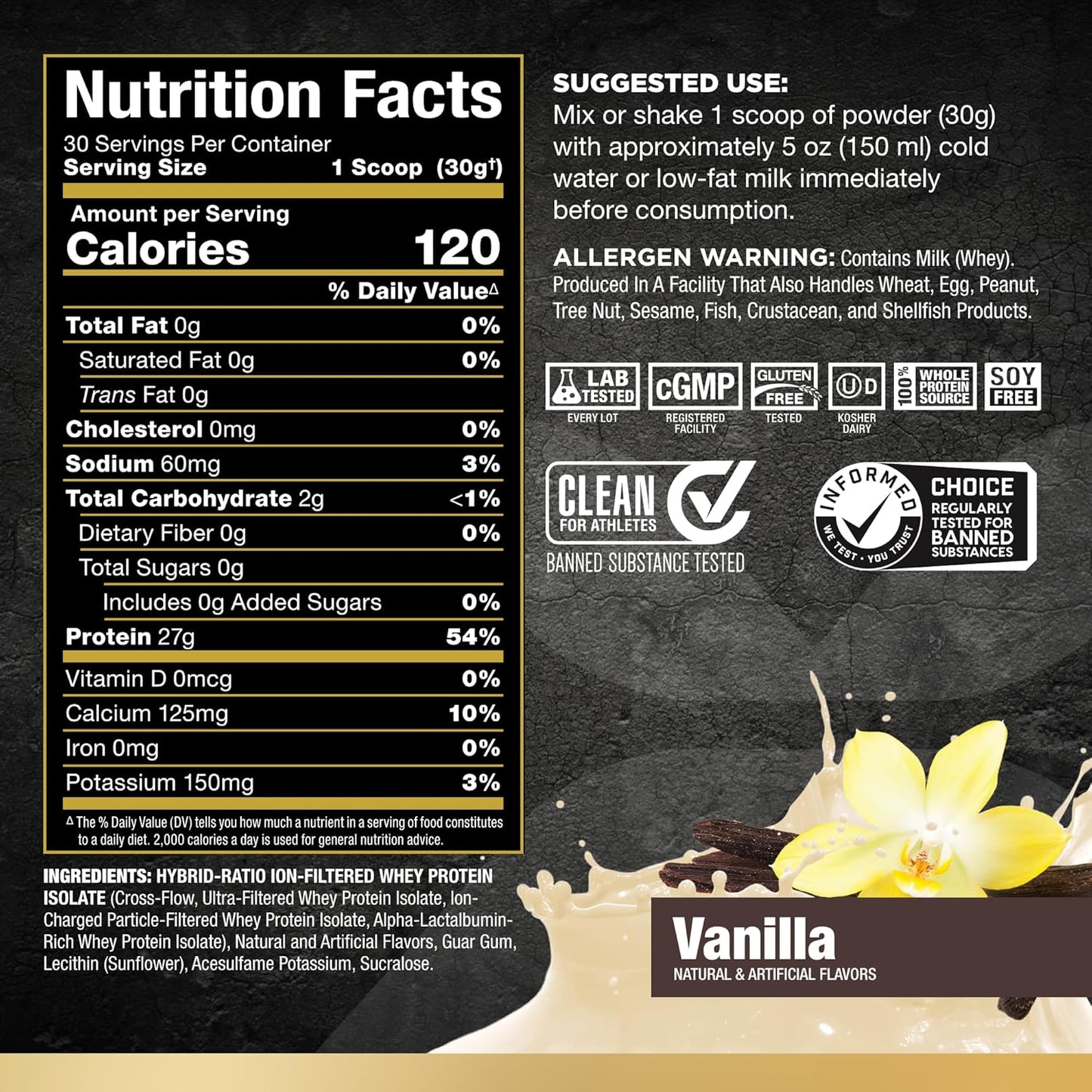 ALLMAX ISOFLEX Vanilla Whey Protein Isolate - 2 lb Tub - 27g Protein Per Serving - Zero Fat & Sugar - 99% Lactose Free - Gluten & Soy Free - 30 Servings