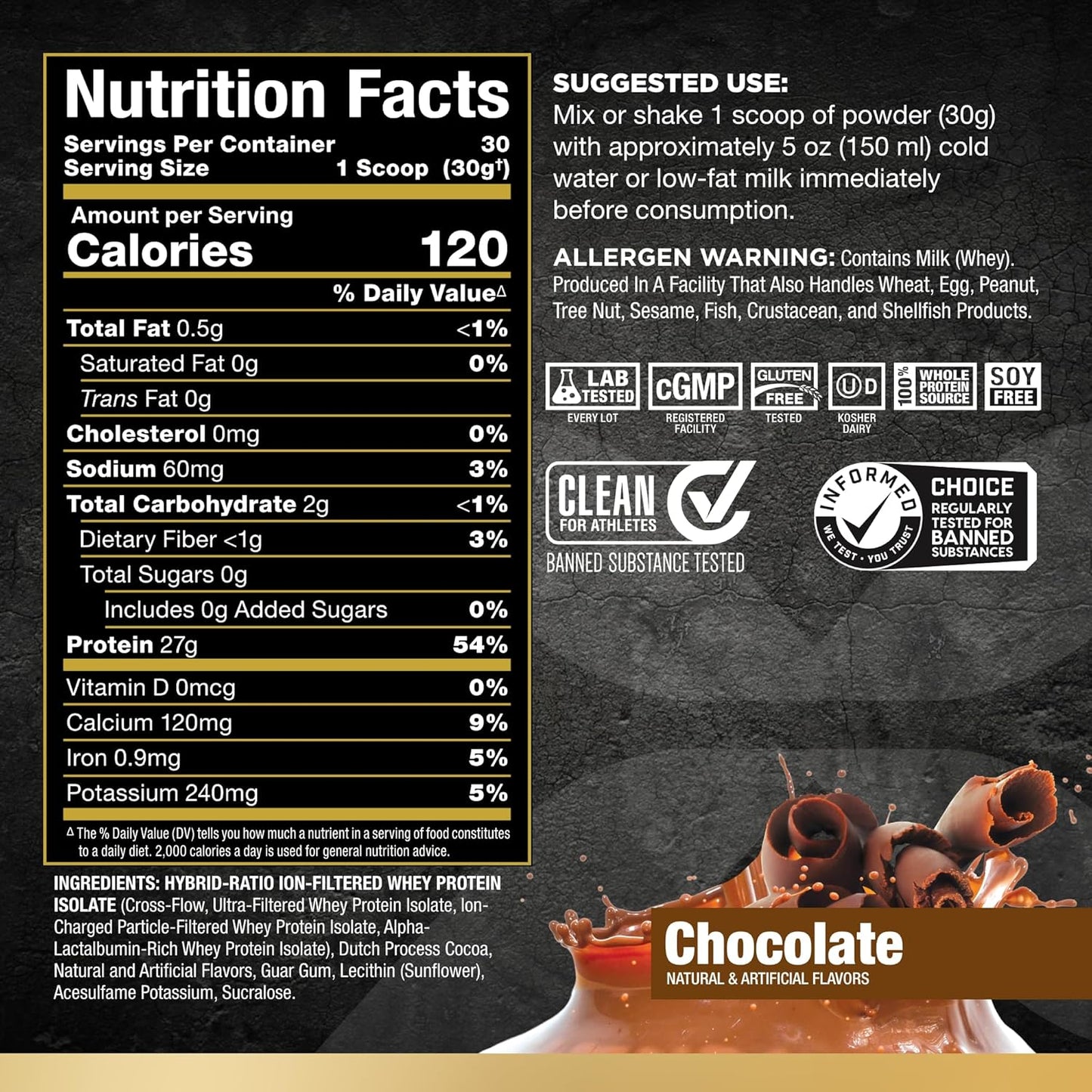 ALLMAX ISOFLEX Whey Protein Isolate Chocolate - 2 lb Tub - 27g Protein Per Serving - Zero Fat & Sugar - 99% Lactose Free - Gluten & Soy Free - 30 Servings