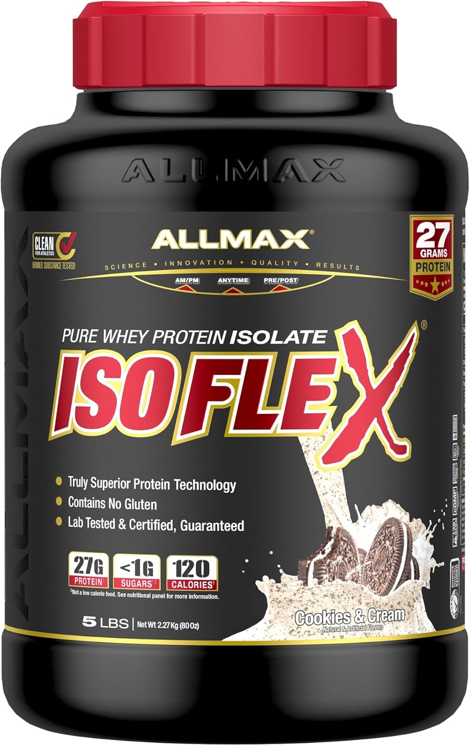 ALLMAX Nutrition - Cookies & Cream ISOFLEX Whey Protein Powder, 5lb - 27g Protein, Whey Protein Isolate