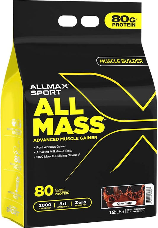 Allmax Nutrition All Mass Advanced Muscle Gainer Chocolate 12 Lbs - 2000 Calories - Trans Fat-Free