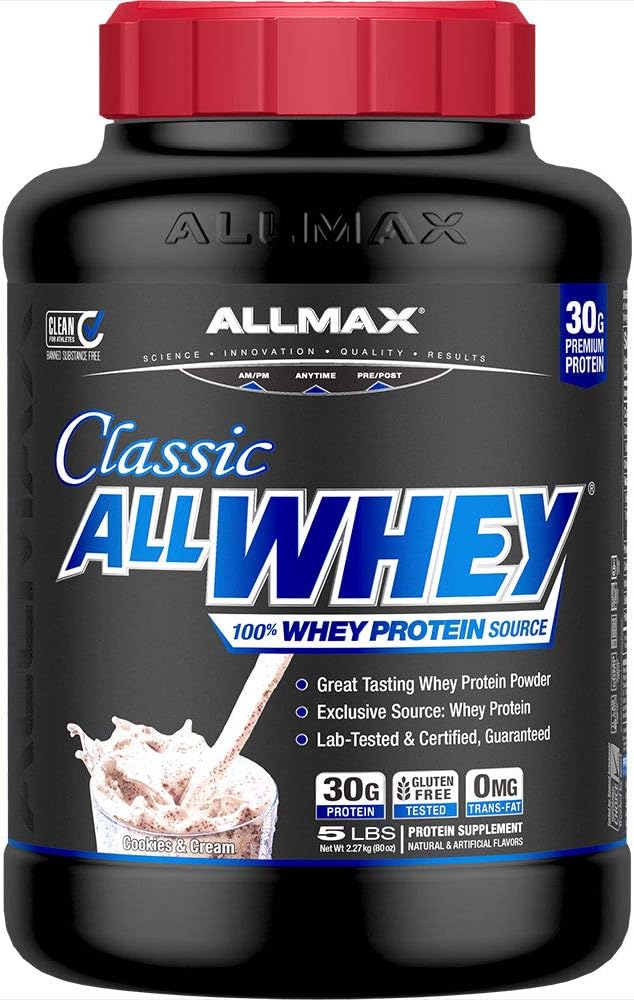 ALLMAX Nutrition AllWhey Classic Whey Protein - Cookies & Cream, 5 lbs - 24g Protein per Serving - Gluten Free - Approx. 49 Servings