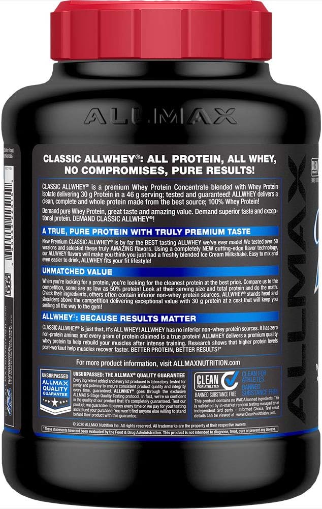 ALLMAX Nutrition AllWhey Classic Whey Protein - Cookies & Cream, 5 lbs - 24g Protein per Serving - Gluten Free - Approx. 49 Servings