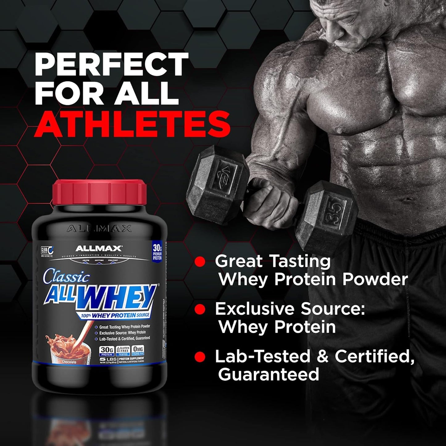 ALLMAX Nutrition AllWhey Classic Whey Protein - Cookies & Cream, 5 lbs - 24g Protein per Serving - Gluten Free - Approx. 49 Servings