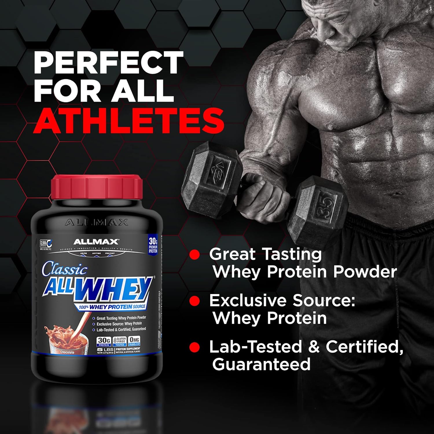 ALLMAX Nutrition AllWhey Classic Whey Protein - Cookies & Cream, 5 lbs - 24g Protein per Serving - Gluten Free - Approx. 49 Servings