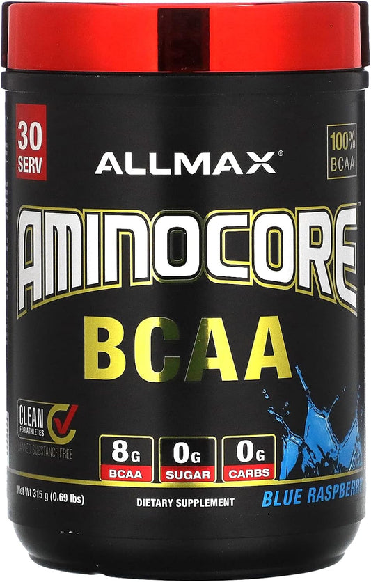 ALLMAX Nutrition AMINOCORE BCAA Blue Raspberry 315g - High-Quality 8g BCAAs - Gluten-Free Pure Amino Acids