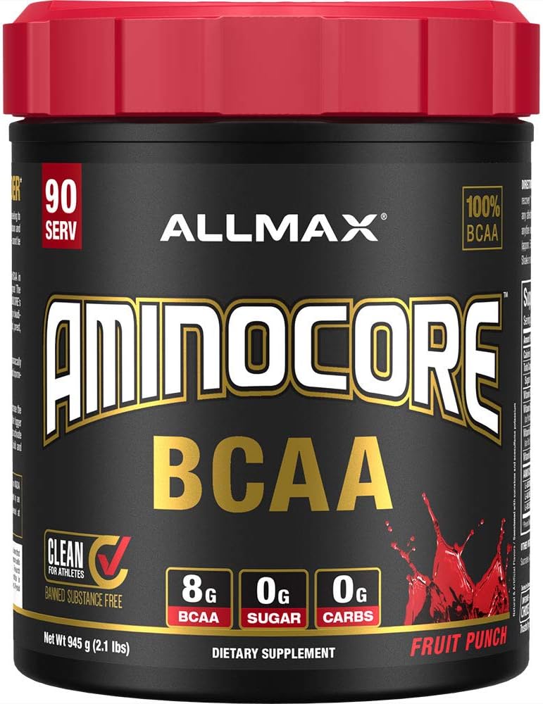 ALLMAX Nutrition AMINOCORE BCAA Fruit Punch Powder - 945g, 8.18g BCAAs per Serving, with B Vitamins, No Fillers, Sugar Free - 90 Servings