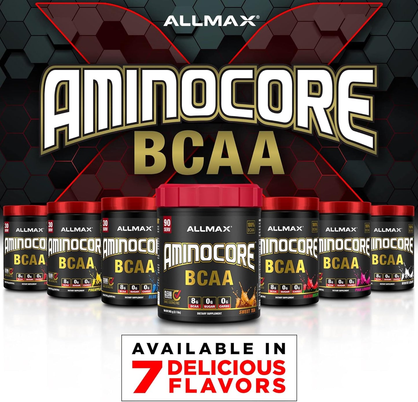ALLMAX Nutrition AMINOCORE BCAA Fruit Punch Powder - 945g, 8.18g BCAAs per Serving, with B Vitamins, No Fillers, Sugar Free - 90 Servings