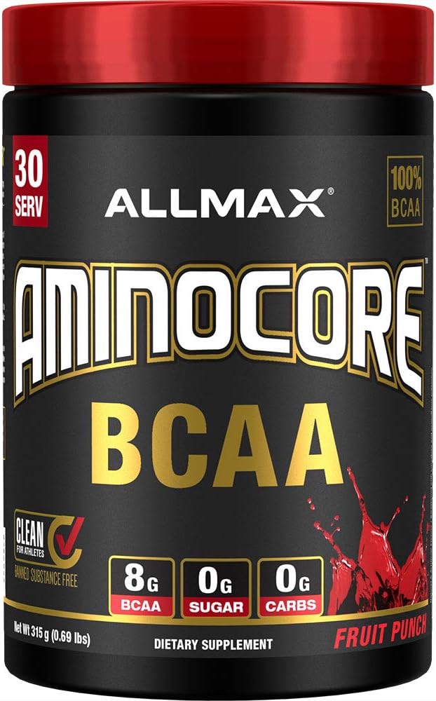 ALLMAX Nutrition AMINOCORE BCAA Powder - Fruit Punch Flavored Intra & Post Workout Recovery Drink - 8.18g Amino Acids - 315g - Gluten Free