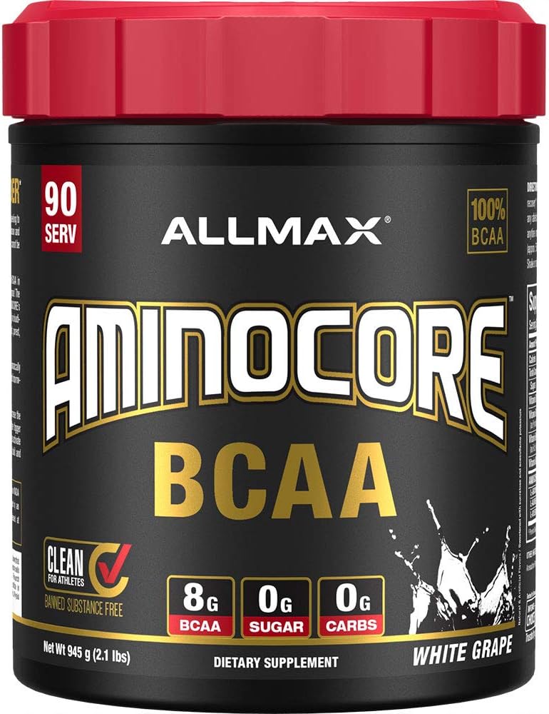 ALLMAX Nutrition AMINOCORE BCAA Powder - White Grape Flavor, 945g, Gluten Free, Intra and Post Workout Recovery Drink with 8.18g Amino Acids