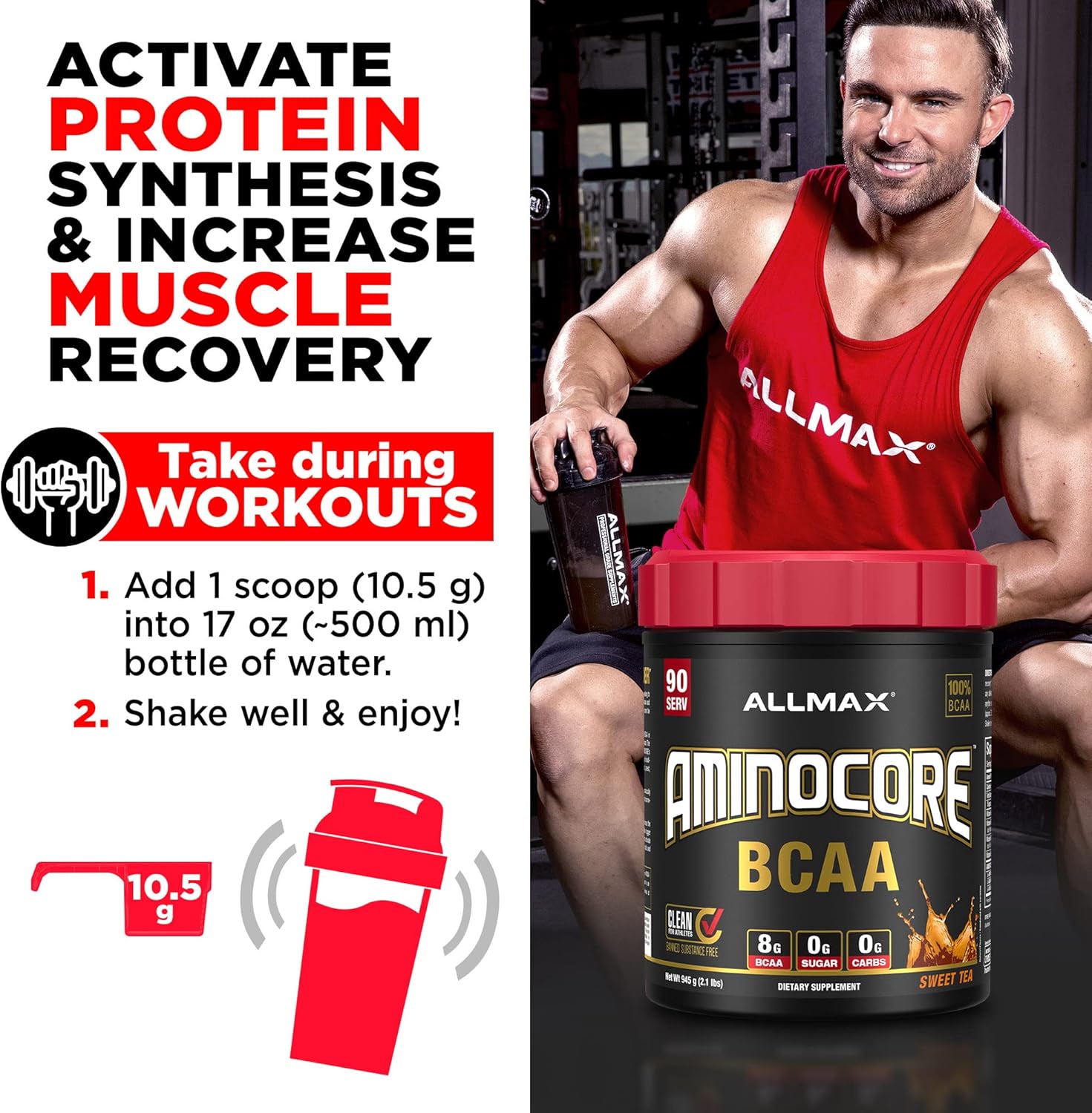 ALLMAX Nutrition AMINOCORE BCAA Powder - White Grape Flavor, 945g, Gluten Free, Intra and Post Workout Recovery Drink with 8.18g Amino Acids