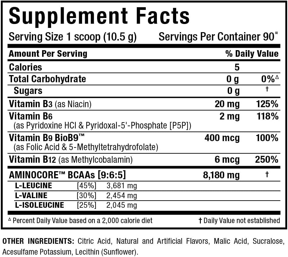 ALLMAX Nutrition AMINOCORE BCAA Powder - White Grape Flavor, 945g, Gluten Free, Intra and Post Workout Recovery Drink with 8.18g Amino Acids
