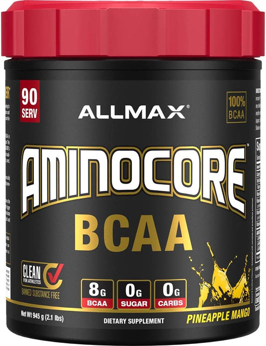 ALLMAX Nutrition AMINOCORE BCAA Powder, Pineapple Mango Flavor - 945g - 8.18g BCAAs per Serving - Enriched with B Vitamins - No Fillers or Sugar - 90 Servings