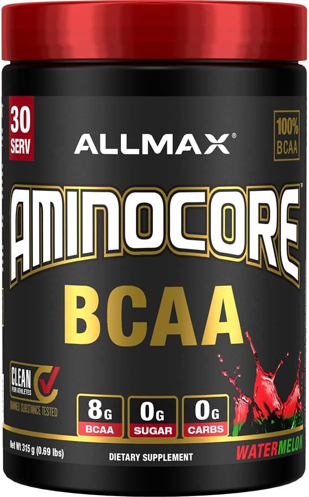 ALLMAX Nutrition AMINOCORE BCAA Watermelon Flavor - 8g BCAAs - 100% Pure Branch Chained Amino Acids - Gluten Free - 315g