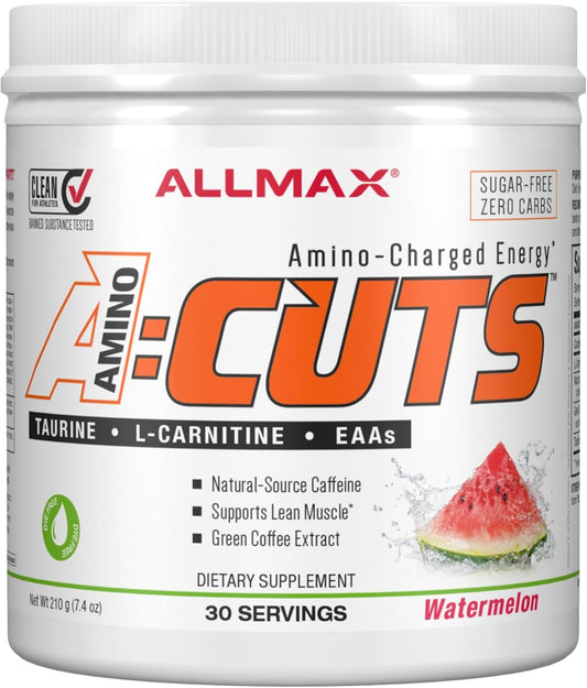 ALLMAX Nutrition AMINOCUTS Energy Drink with Taurine, L-Carnitine, Green Coffee Bean Extract - Watermelon, 30 Servings
