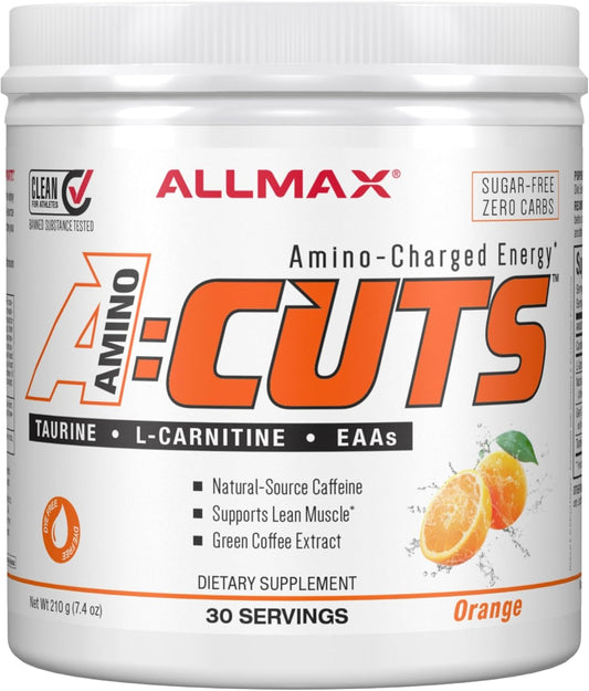 ALLMAX Nutrition AMINOCUTS Energy Drink with Taurine, L-Carnitine, Green Coffee Extract - Orange Flavor, 30 Servings