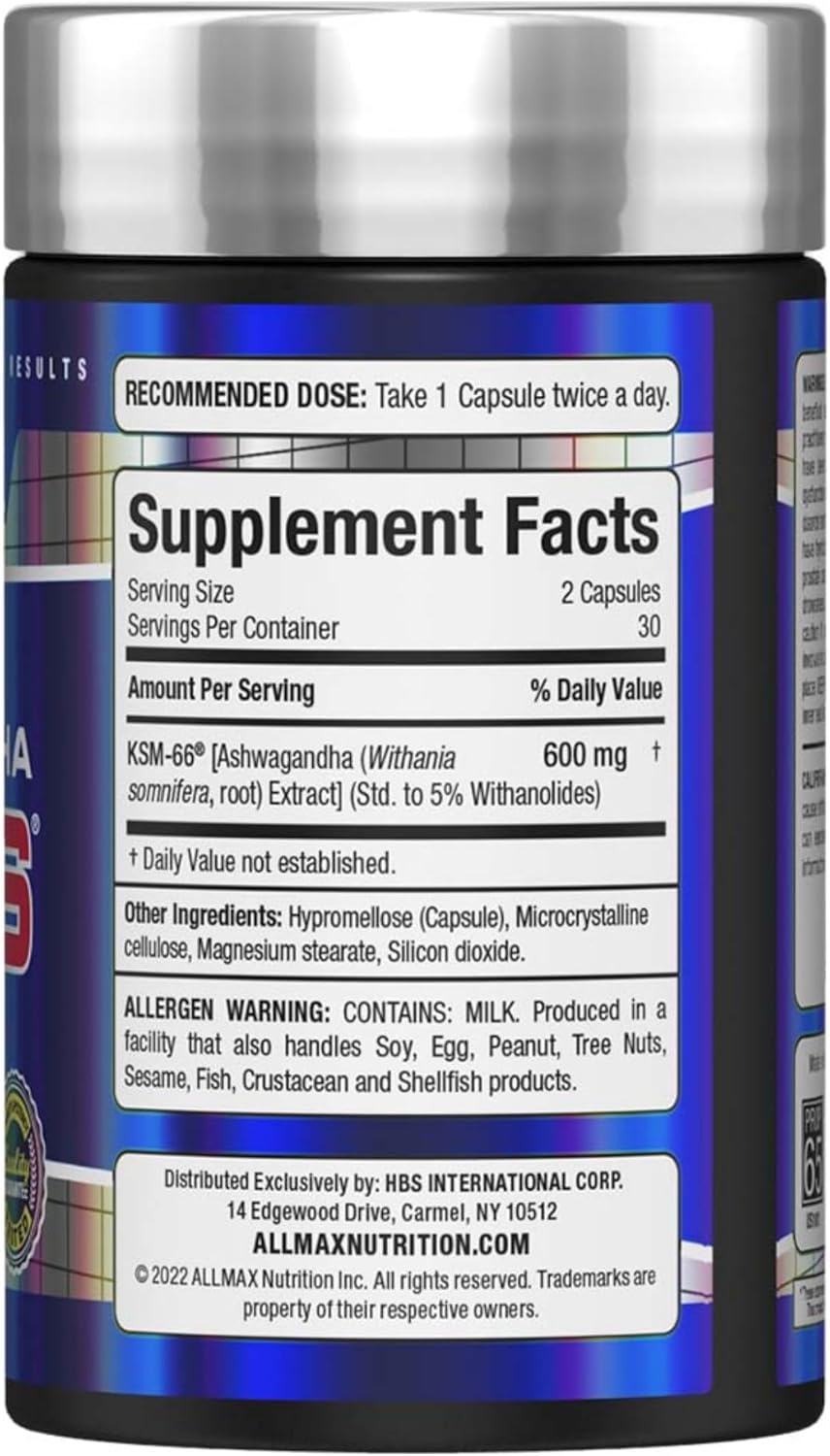 ALLMAX Nutrition Ashwagandha KSM-66 Capsules - Boost Muscle Strength & Recovery - Non-GMO, Gluten Free - 30 Servings