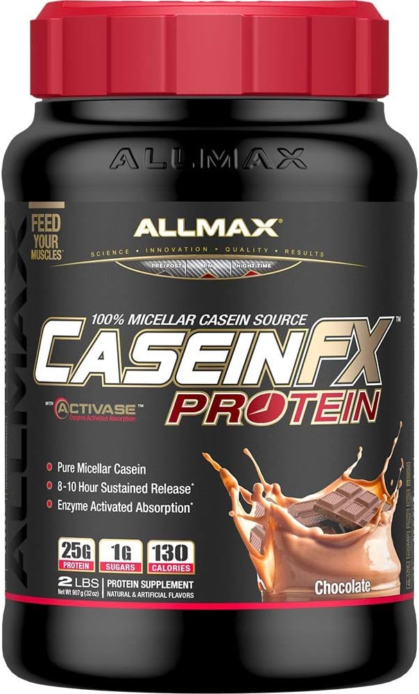 ALLMAX Nutrition CASEIN-FX Protein Powder, Chocolate - 2 lb - 25g Slow-Release Protein - Low Carb, No Added Sugar - 27 Servings