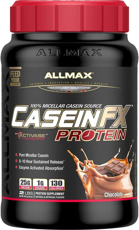 ALLMAX Nutrition CASEIN-FX Protein Powder, Chocolate - 2 lb - 25g Slow-Release Protein - Low Carb, No Added Sugar - 27 Servings
