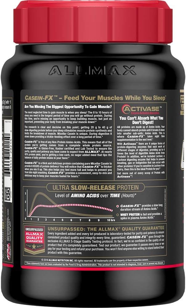 ALLMAX Nutrition CASEIN-FX Protein Powder, Chocolate - 2 lb - 25g Slow-Release Protein - Low Carb, No Added Sugar - 27 Servings