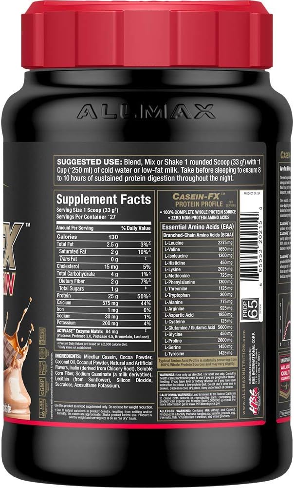 ALLMAX Nutrition CASEIN-FX Protein Powder, Chocolate - 2 lb - 25g Slow-Release Protein - Low Carb, No Added Sugar - 27 Servings