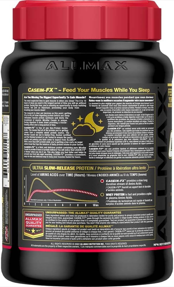 ALLMAX Nutrition CASEIN-FX Protein Powder, Chocolate - 2 lb - 25g Slow-Release Protein - Low Carb, No Added Sugar - 27 Servings