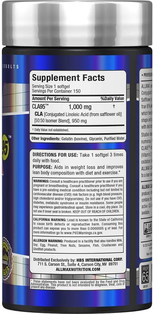 ALLMAX Nutrition CLA95 Softgels - 1,000 mg, 150 Count - Conjugated Linoleic Acid Supplement
