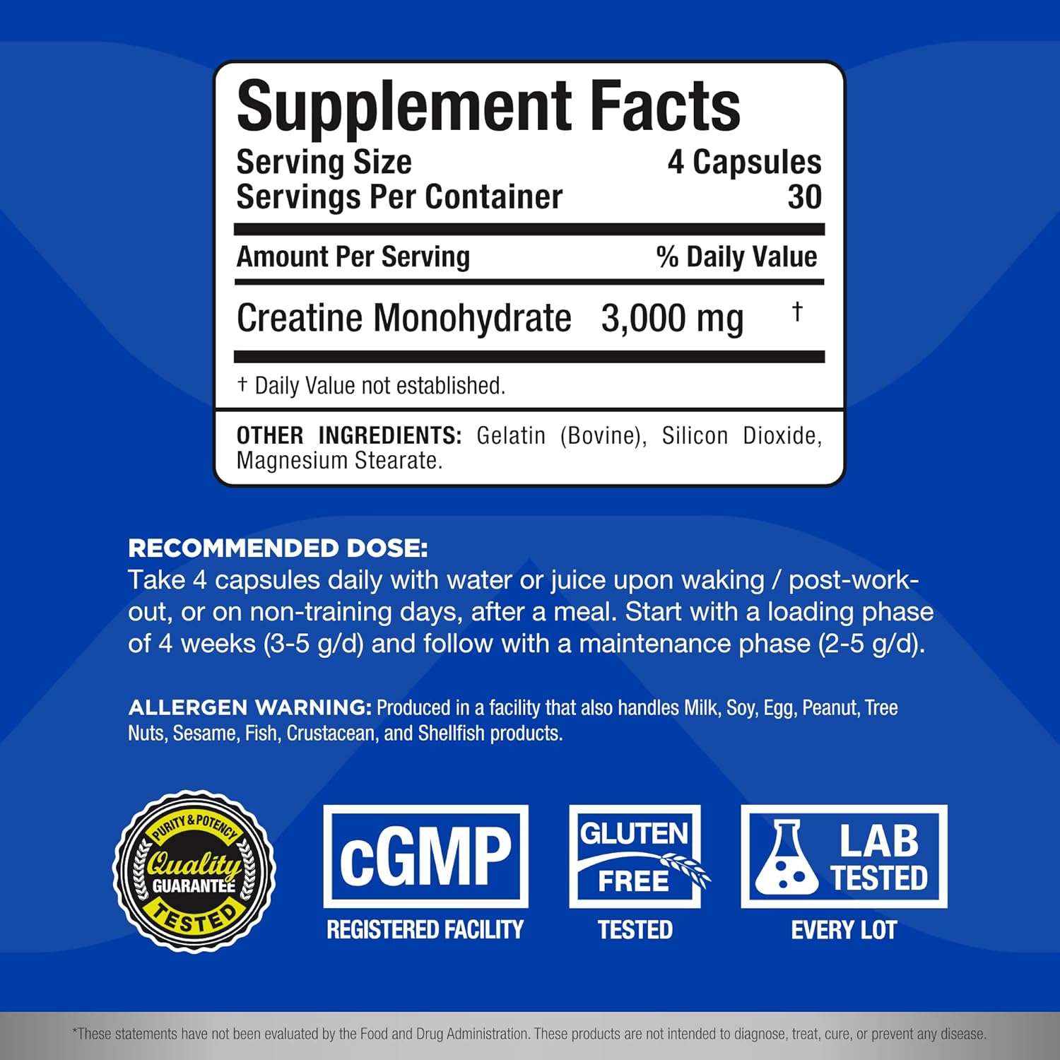 ALLMAX Nutrition Creatine Monohydrate Capsules for Strength and Recovery - Gluten Free & Fast Absorbing - 120 Count