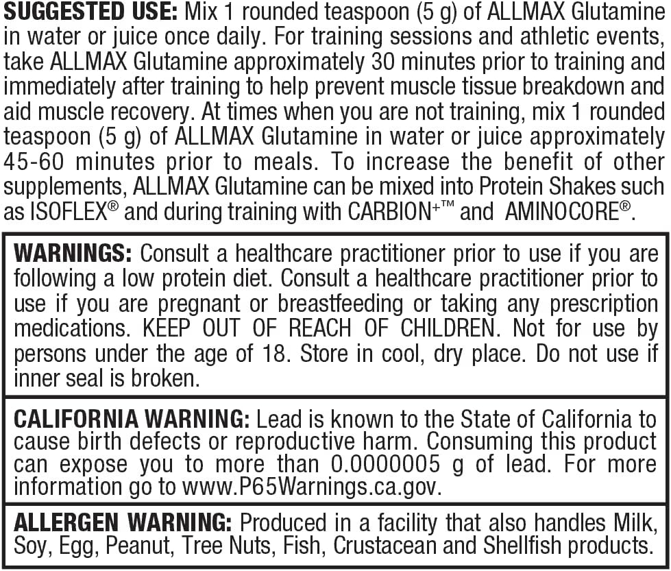 ALLMAX Nutrition Essentials GLUTAMINE Powder - Fermentation-Derived, 100g - Boosts Recovery & Immune Support - Gluten Free, Vegan, 20 Servings