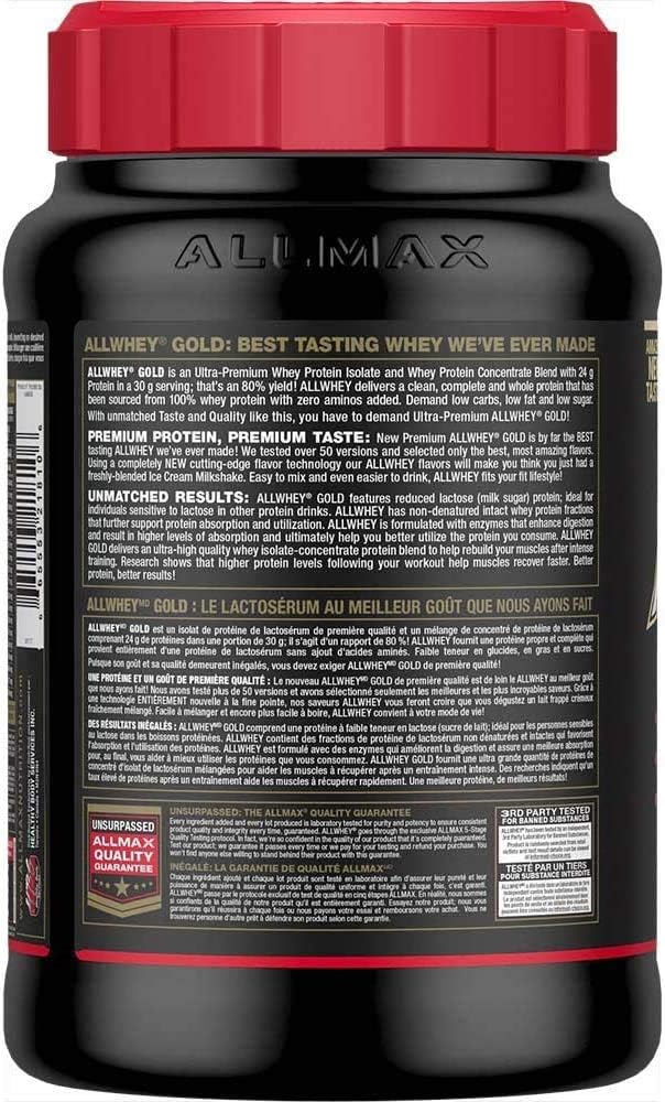 ALLMAX Nutrition Gold ALLWHEY, Strawberry - 2 lb - High Protein Powder with Low Carbs & Sugar - Gluten-Free - 30 Servings