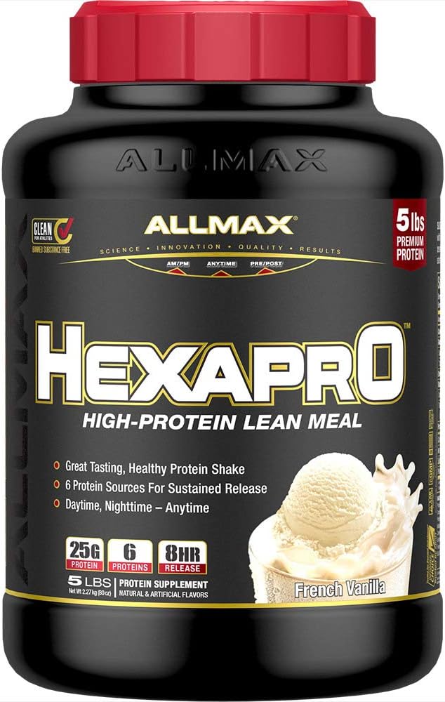 ALLMAX Nutrition HEXAPRO French Vanilla Protein Powder - 5 lb Tub - 25g Protein Per Serving - 8-Hour Sustained Release - No Sugar - 52 Servings