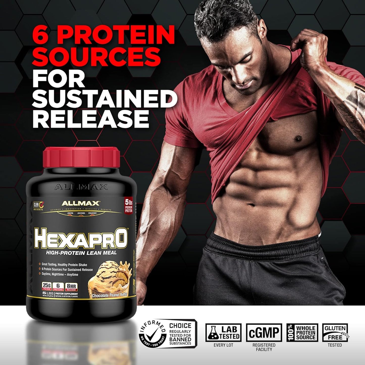ALLMAX Nutrition HEXAPRO French Vanilla Protein Powder - 5 lb Tub - 25g Protein Per Serving - 8-Hour Sustained Release - No Sugar - 52 Servings