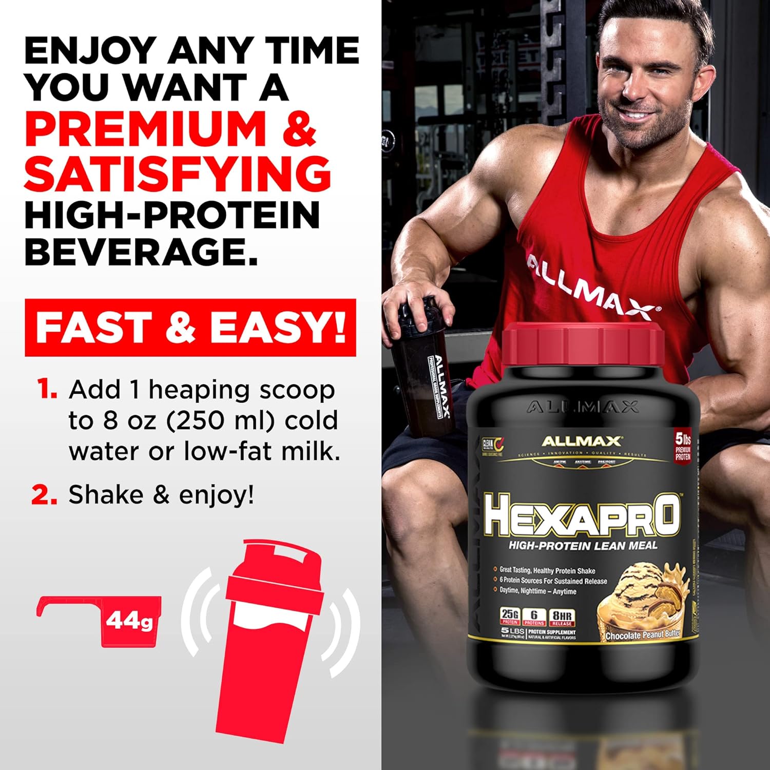 ALLMAX Nutrition HEXAPRO French Vanilla Protein Powder - 5 lb Tub - 25g Protein Per Serving - 8-Hour Sustained Release - No Sugar - 52 Servings