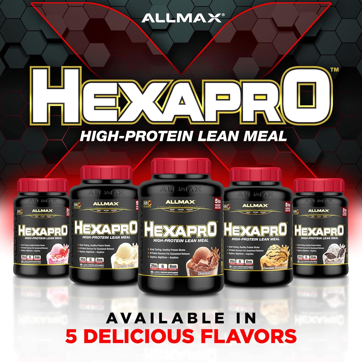 ALLMAX Nutrition HEXAPRO French Vanilla Protein Powder - 5 lb Tub - 25g Protein Per Serving - 8-Hour Sustained Release - No Sugar - 52 Servings