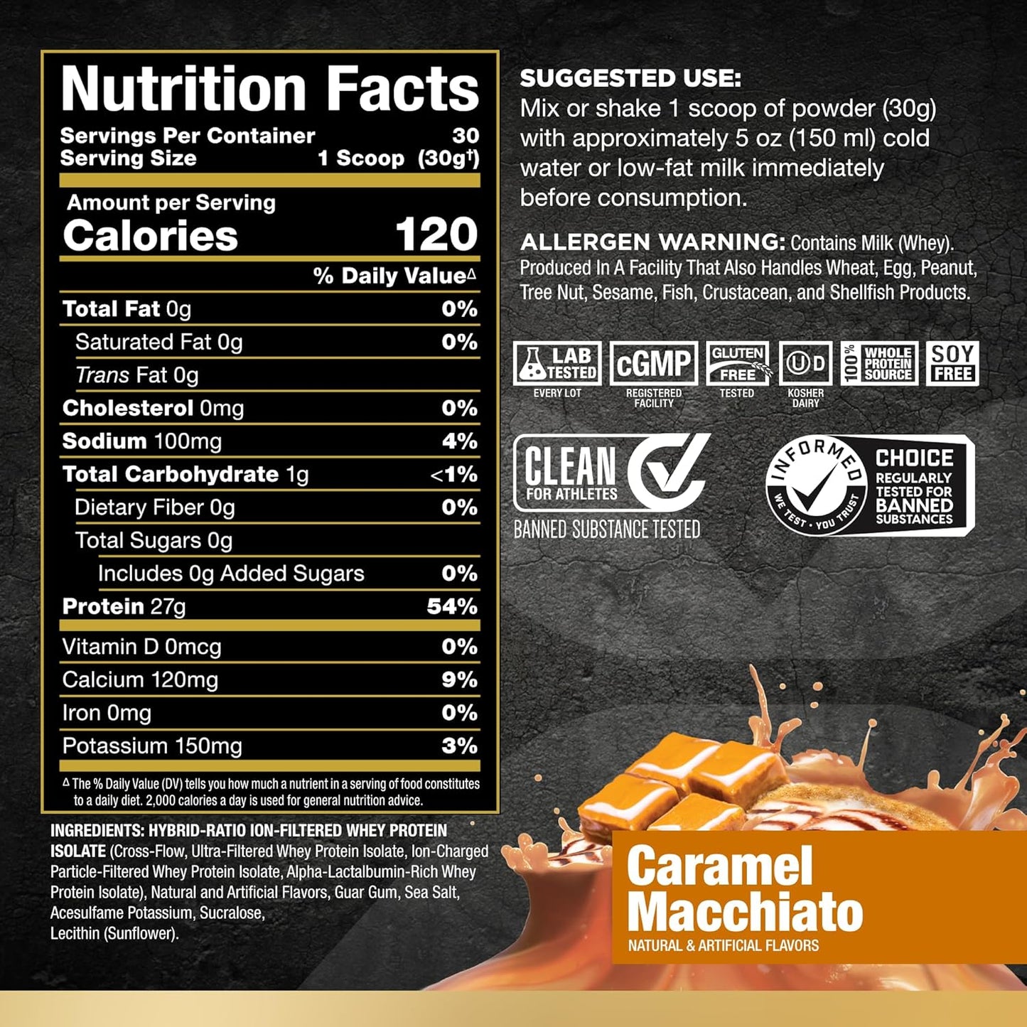 ALLMAX Nutrition ISOFLEX Caramel Macchiato Whey Protein Isolate - 2 lb - 27g Protein Per Scoop - Zero Fat & Sugar - 99% Lactose Free - Gluten & Soy Free - 30 Servings