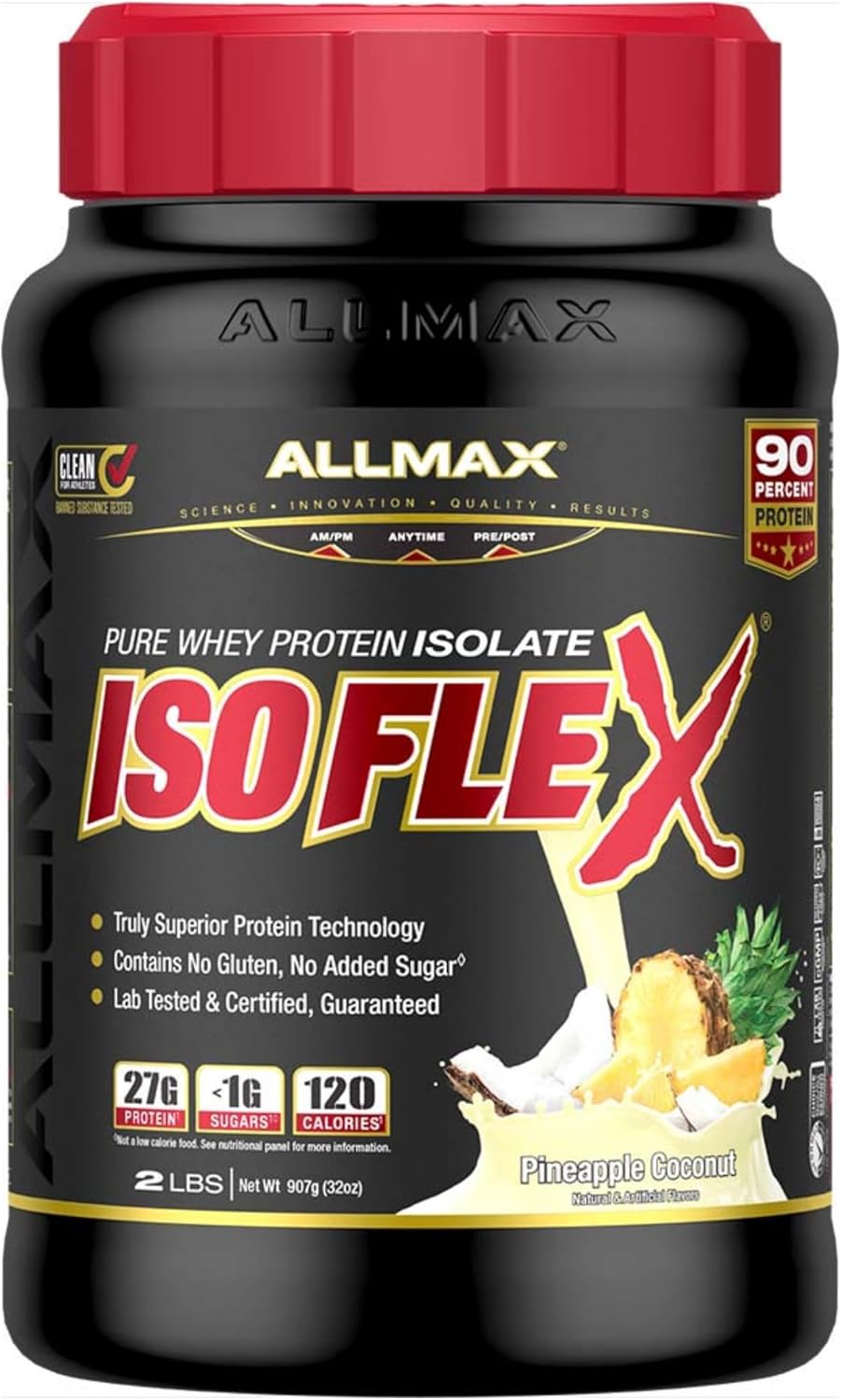 ALLMAX Nutrition ISOFLEX Pineapple Coconut Whey Protein Isolate - 2 lb Tub - 27g Protein Per Serving - Zero Fat & Sugar - 99% Lactose Free - Gluten & Soy Free - 30 Servings