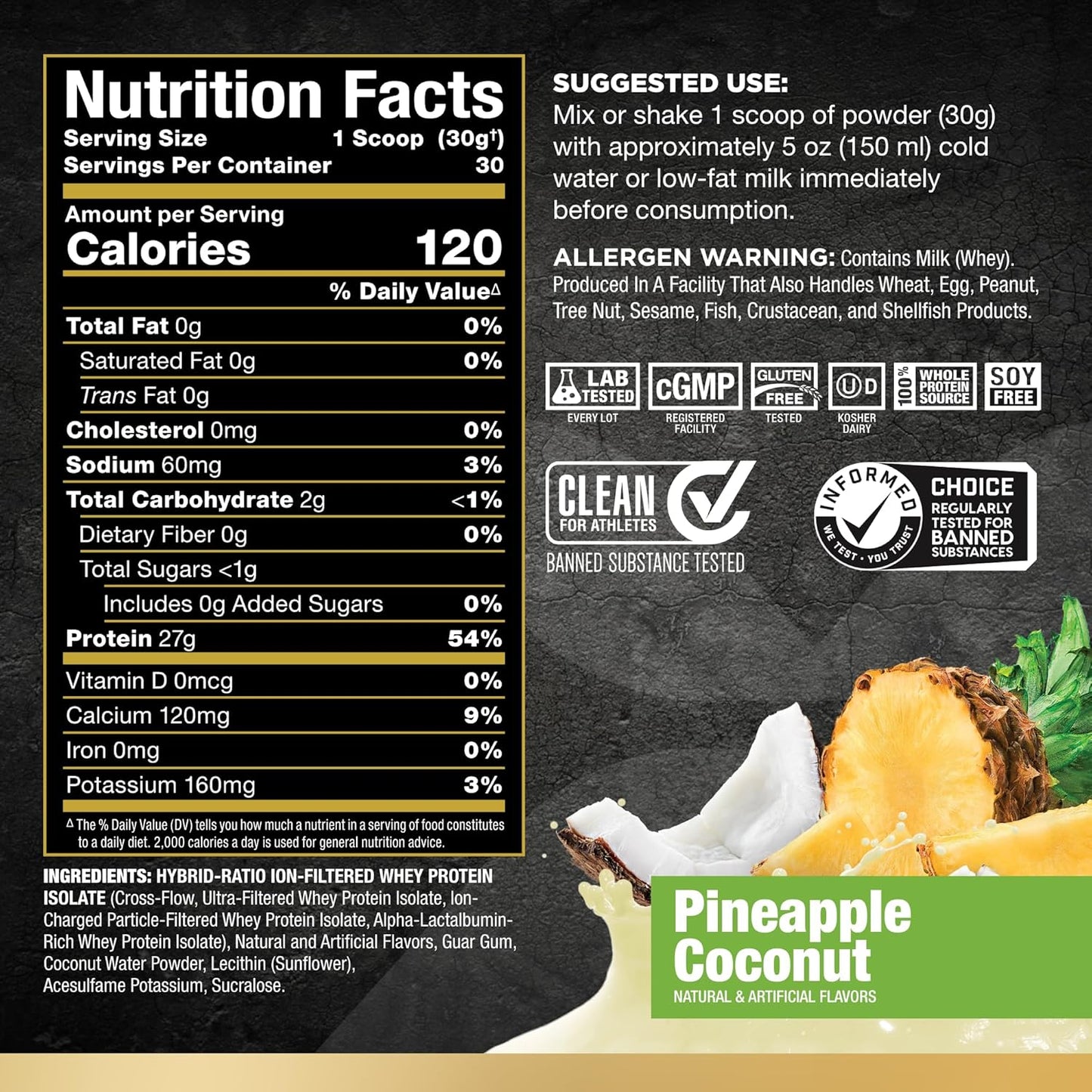 ALLMAX Nutrition ISOFLEX Pineapple Coconut Whey Protein Isolate - 2 lb Tub - 27g Protein Per Serving - Zero Fat & Sugar - 99% Lactose Free - Gluten & Soy Free - 30 Servings
