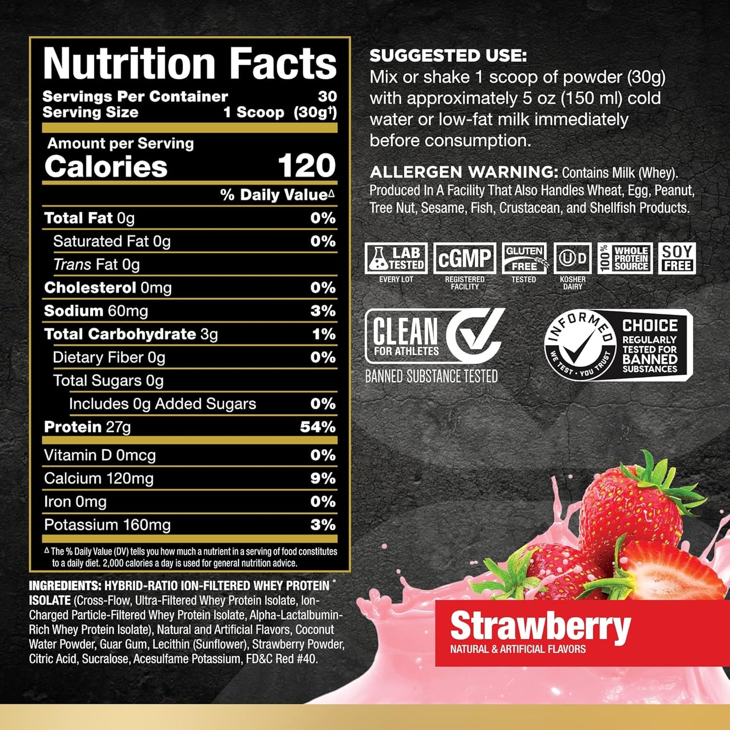 ALLMAX Nutrition ISOFLEX Strawberry Whey Protein Isolate - 2 lb Tub - 27g Protein Per Serving - Zero Fat & Sugar - 99% Lactose Free - Gluten & Soy Free - 30 Servings