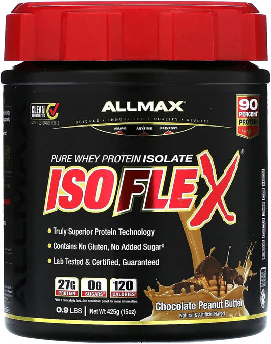 ALLMAX Nutrition ISOFLEX Whey Protein Isolate, Chocolate Peanut Butter - 0.9 lb - High Protein, Zero Fat & Sugar - 99% Lactose Free - Gluten & Soy Free - 15 Servings