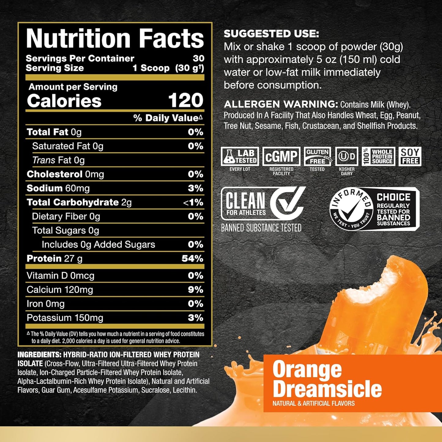 ALLMAX Nutrition ISOFLEX Whey Protein Isolate, Orange Dreamsicle - 2 lb Tub - 27g Protein Per Scoop - Zero Fat & Sugar - 99% Lactose Free - Gluten & Soy Free - 30 Servings