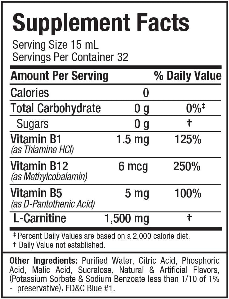 ALLMAX Nutrition Liquid L-Carnitine 1500 + Vitamin B5, 16 oz / 473 ml (Blue Raspberry)
